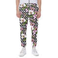 Purple Alstroemeria Zigzag Pattern Print Joggers