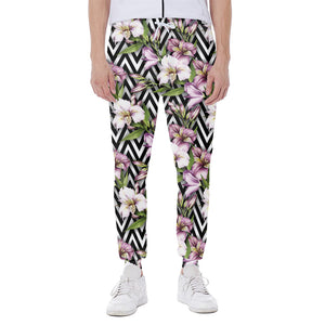 Purple Alstroemeria Zigzag Pattern Print Scuba Joggers