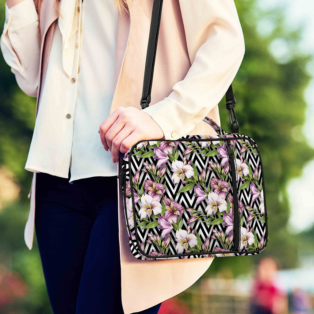 Purple Alstroemeria Zigzag Pattern Print Shoulder Strap Bible Bag