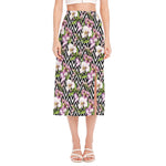 Purple Alstroemeria Zigzag Pattern Print Side Slit Midi Skirt