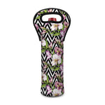 Purple Alstroemeria Zigzag Pattern Print Single Neoprene Wine Tote
