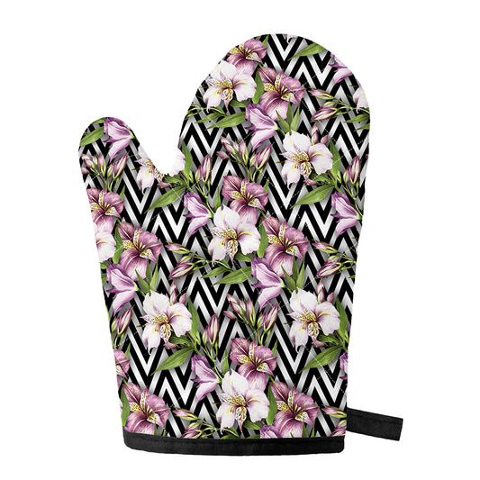Purple Alstroemeria Zigzag Pattern Print Single Oven Mitt