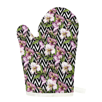 Purple Alstroemeria Zigzag Pattern Print Single Oven Mitt