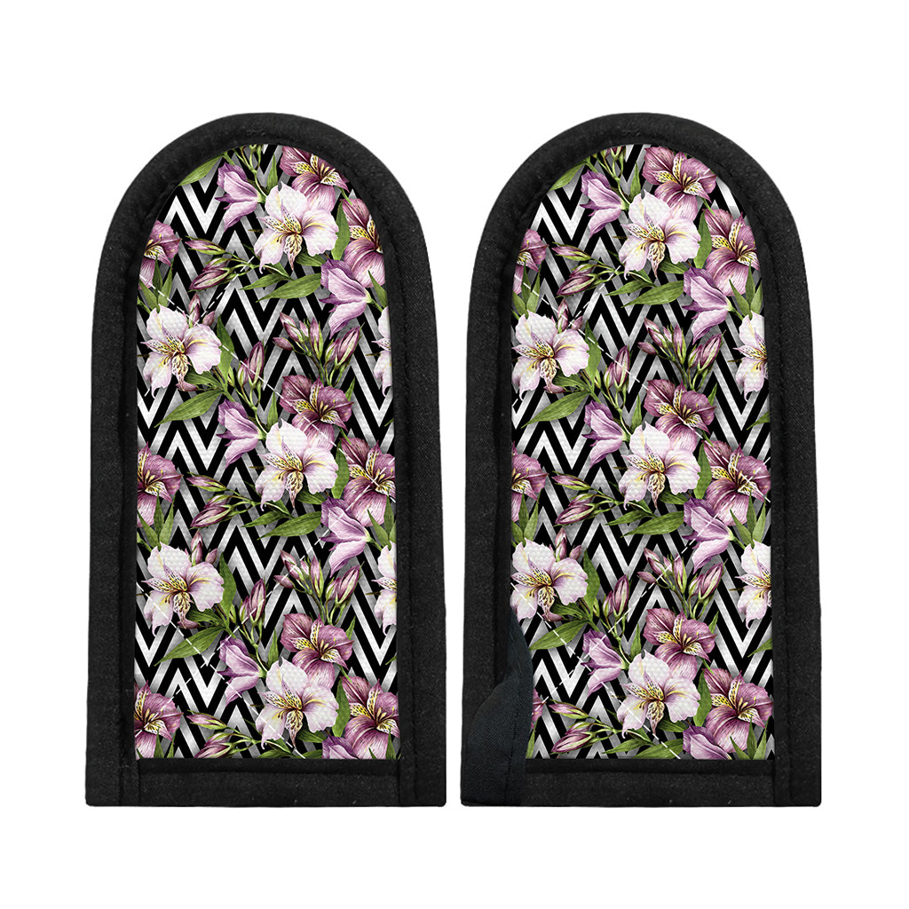 Purple Alstroemeria Zigzag Pattern Print Skillet Handle Cover