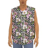 Purple Alstroemeria Zigzag Pattern Print Sleeveless Baseball Jersey