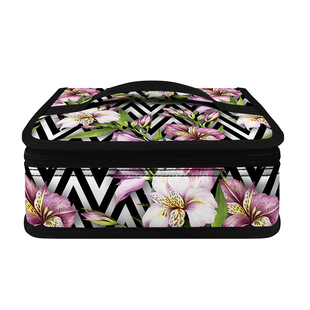 Purple Alstroemeria Zigzag Pattern Print Small Lunch Bag