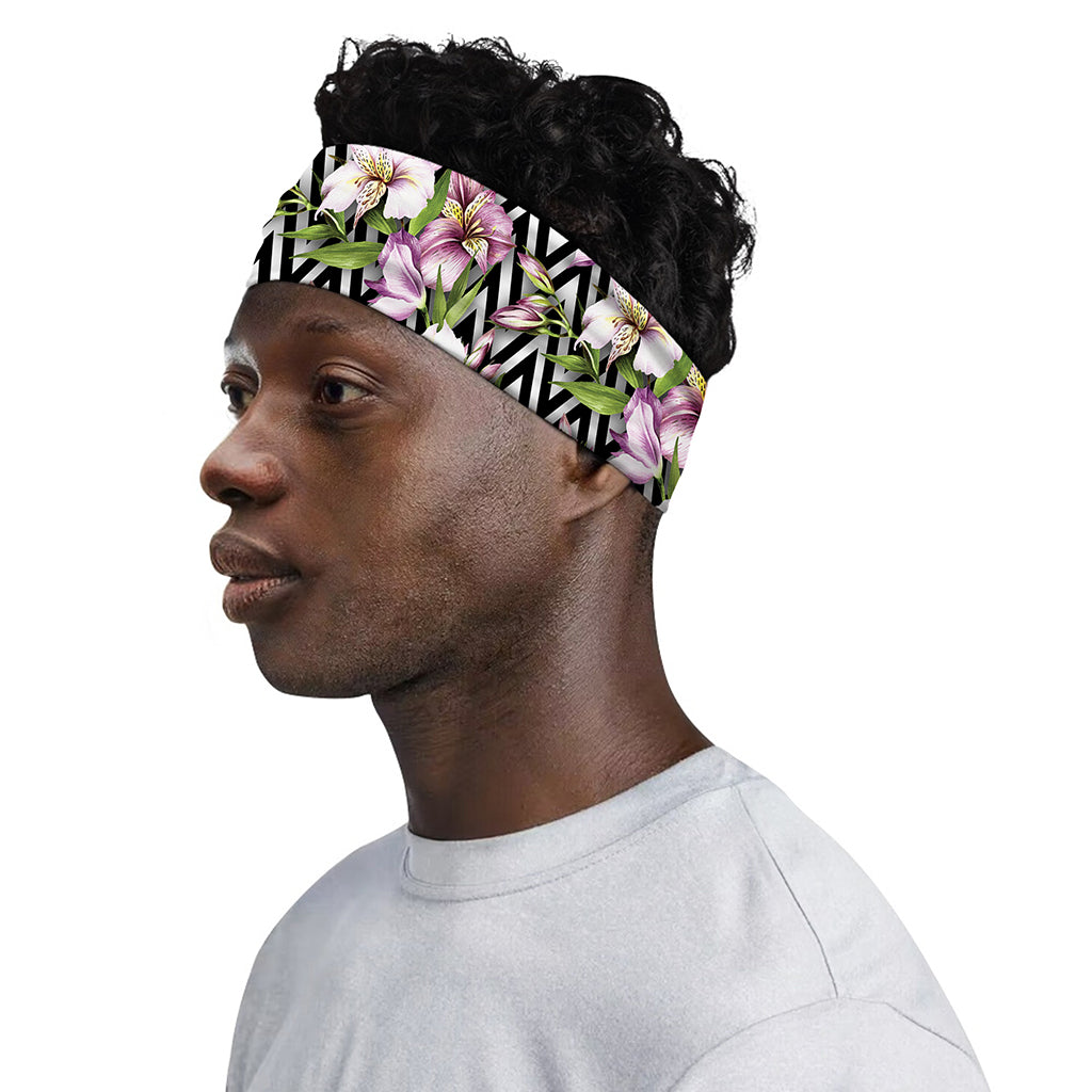 Purple Alstroemeria Zigzag Pattern Print Sports Headband