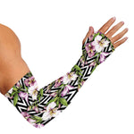 Purple Alstroemeria Zigzag Pattern Print Sun Protection Arm Sleeves