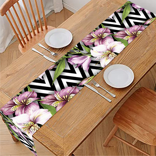 Purple Alstroemeria Zigzag Pattern Print Table Runner