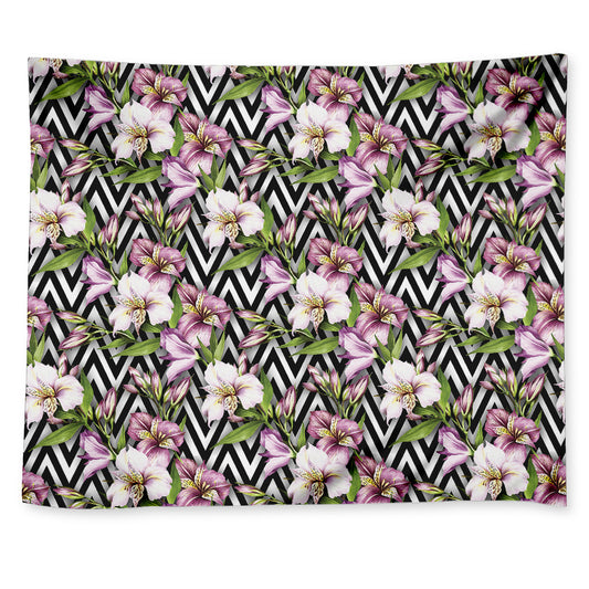 Purple Alstroemeria Zigzag Pattern Print Tapestry