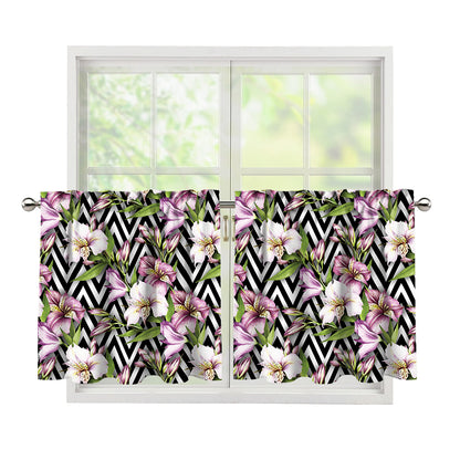 Purple Alstroemeria Zigzag Pattern Print Tier Curtains