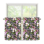 Purple Alstroemeria Zigzag Pattern Print Tier Curtains