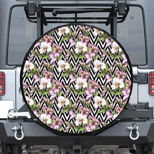 Purple Alstroemeria Zigzag Pattern Print Tire Cover