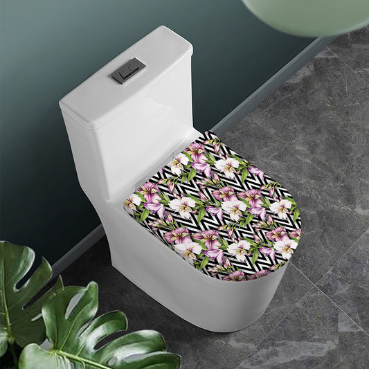 Purple Alstroemeria Zigzag Pattern Print Toilet Lid Cover