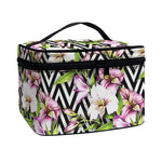Purple Alstroemeria Zigzag Pattern Print Travel Makeup Bag