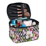 Purple Alstroemeria Zigzag Pattern Print Travel Makeup Bag
