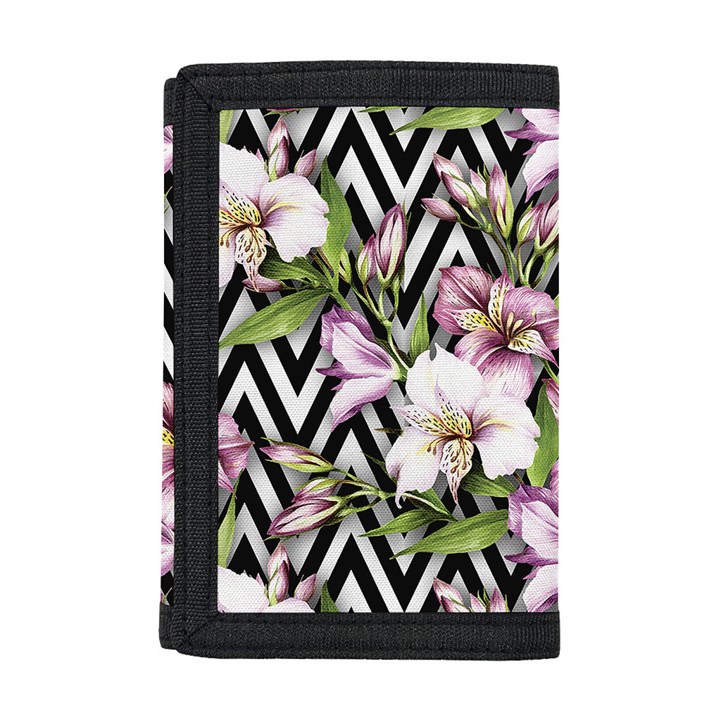Purple Alstroemeria Zigzag Pattern Print Trifold Wallet