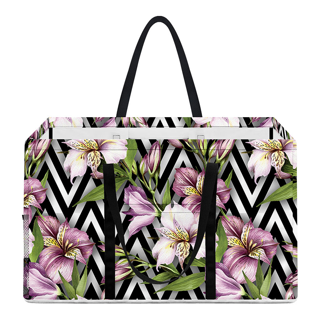 Purple Alstroemeria Zigzag Pattern Print Utility Tote Bag