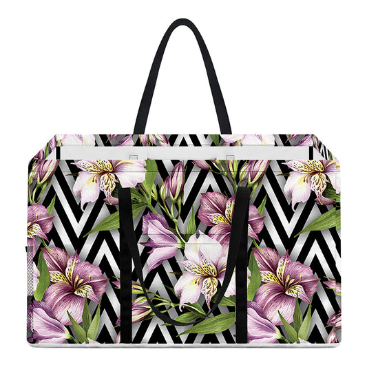 Purple Alstroemeria Zigzag Pattern Print Utility Tote Bag
