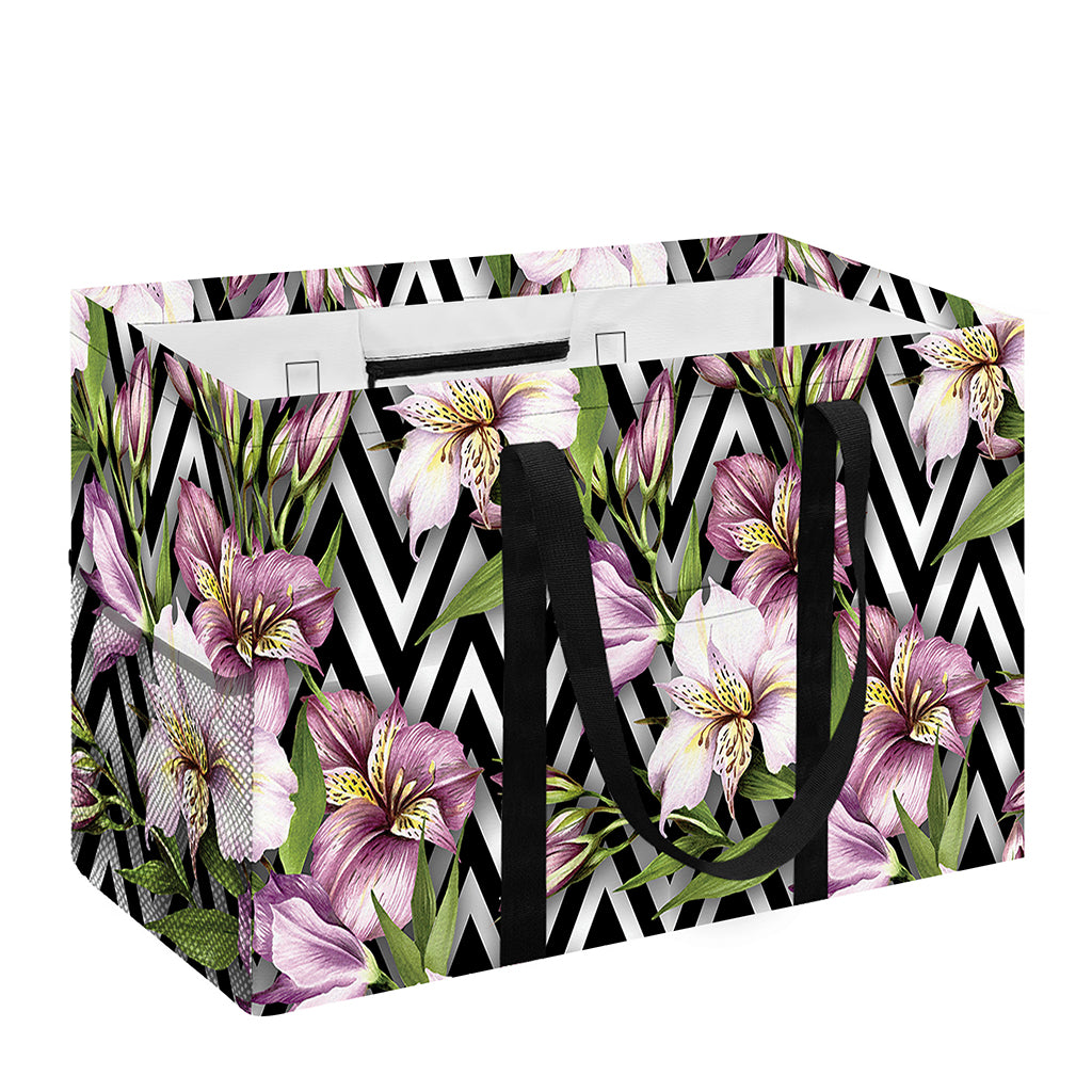 Purple Alstroemeria Zigzag Pattern Print Utility Tote Bag