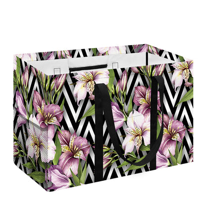Purple Alstroemeria Zigzag Pattern Print Utility Tote Bag