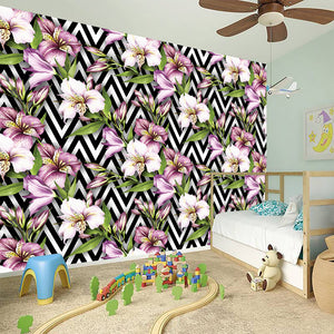 Purple Alstroemeria Zigzag Pattern Print Wall Sticker