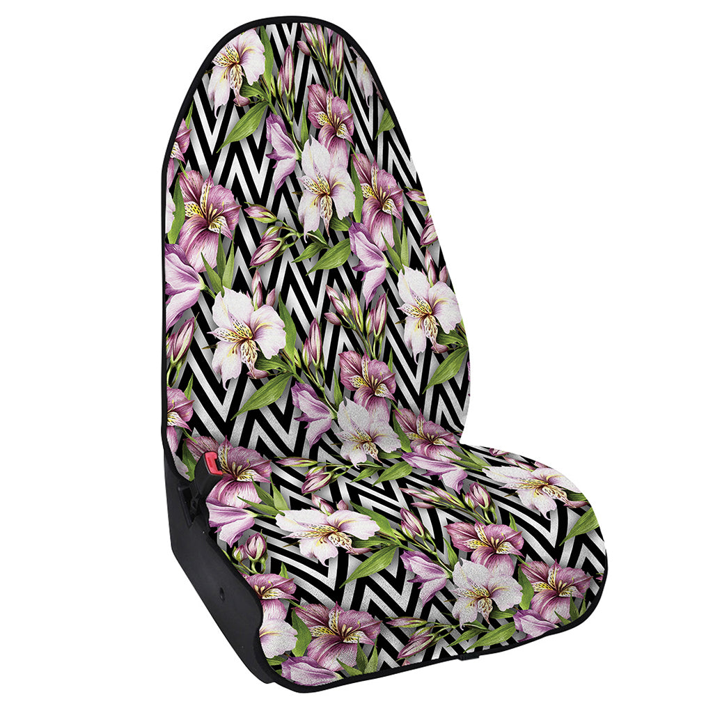 Purple Alstroemeria Zigzag Pattern Print Waterproof Car Seat Cover