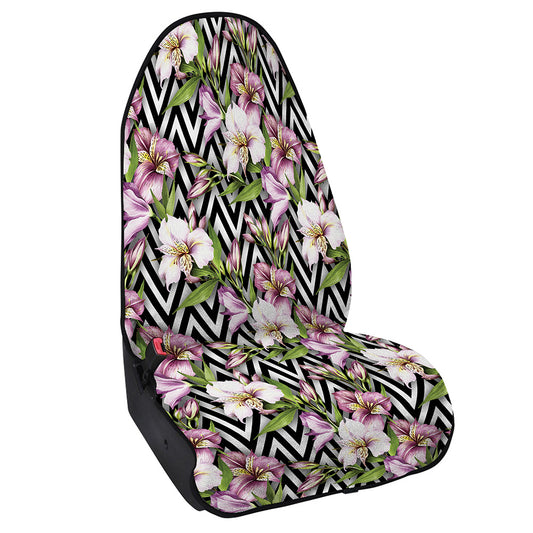Purple Alstroemeria Zigzag Pattern Print Waterproof Car Seat Cover
