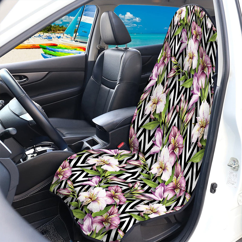 Purple Alstroemeria Zigzag Pattern Print Waterproof Car Seat Cover