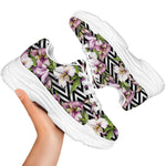 Purple Alstroemeria Zigzag Pattern Print White Chunky Shoes