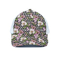 Purple Alstroemeria Zigzag Pattern Print White Mesh Trucker Hat