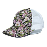 Purple Alstroemeria Zigzag Pattern Print White Mesh Trucker Cap