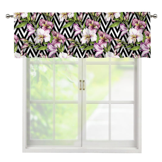 Purple Alstroemeria Zigzag Pattern Print Window Valance