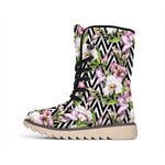 Purple Alstroemeria Zigzag Pattern Print Winter Boots