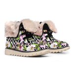 Purple Alstroemeria Zigzag Pattern Print Winter Boots