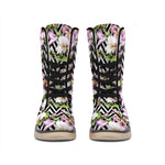Purple Alstroemeria Zigzag Pattern Print Winter Boots