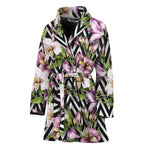 Purple Alstroemeria Zigzag Pattern Print Women's Bathrobe