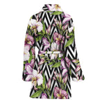 Purple Alstroemeria Zigzag Pattern Print Women's Bathrobe