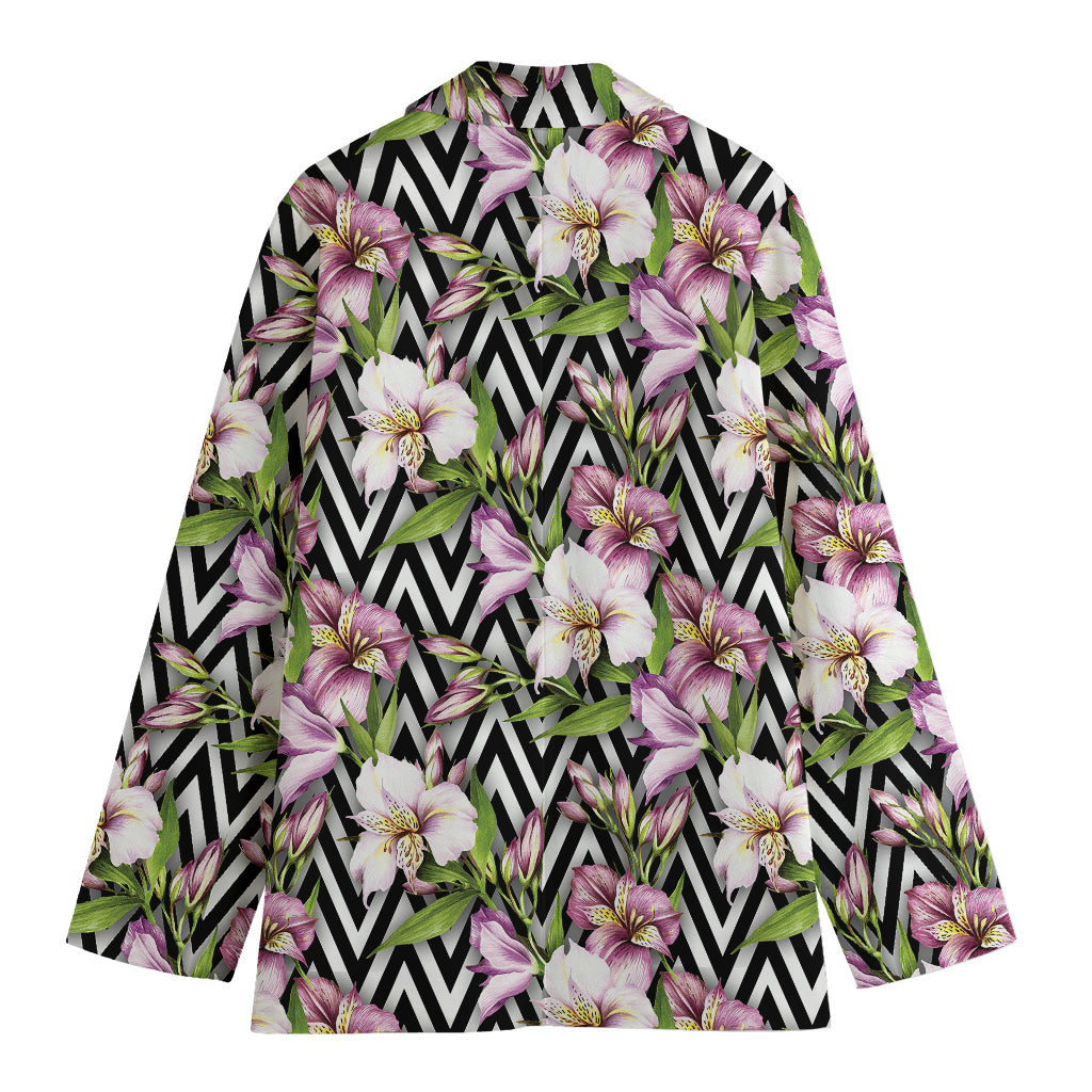 Purple Alstroemeria Zigzag Pattern Print Women's Blazer