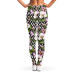 Purple Alstroemeria Zigzag Pattern Print Women's Leggings
