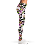 Purple Alstroemeria Zigzag Pattern Print Women's Leggings