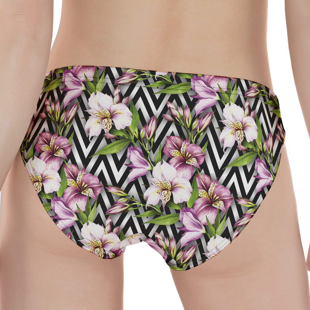 Purple Alstroemeria Zigzag Pattern Print Women's Panties