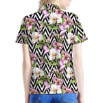 Purple Alstroemeria Zigzag Pattern Print Women's Polo Shirt