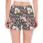 Purple Alstroemeria Zigzag Pattern Print Women's Split Running Shorts