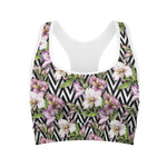 Purple Alstroemeria Zigzag Pattern Print Women's Sports Bra
