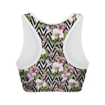 Purple Alstroemeria Zigzag Pattern Print Women's Sports Bra
