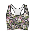 Purple Alstroemeria Zigzag Pattern Print Women's Sports Bra