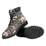 Purple Alstroemeria Zigzag Pattern Print Work Boots