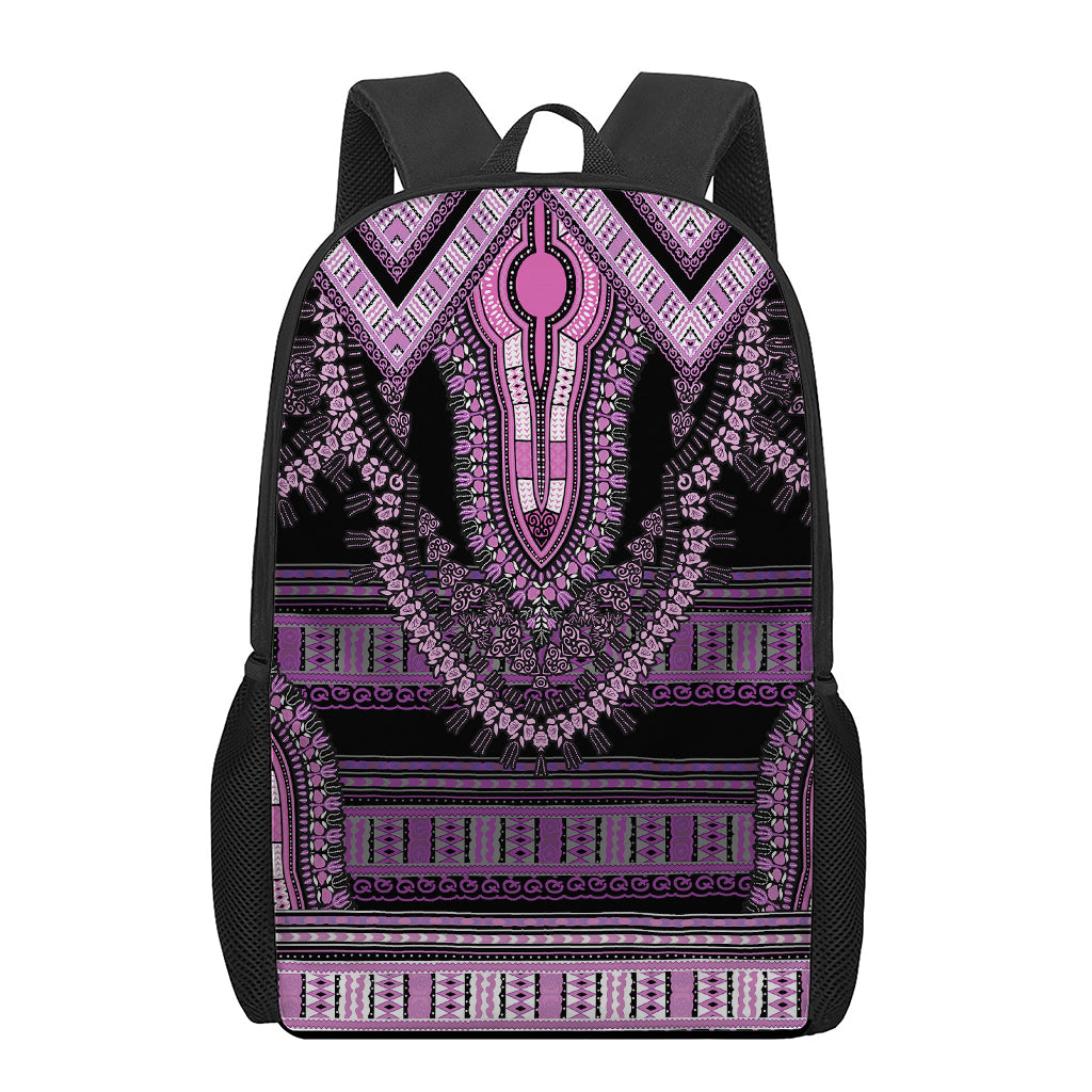 Purple And Black African Dashiki Print 17 Inch Backpack