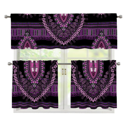 Purple And Black African Dashiki Print 3 Piece Kitchen Curtains